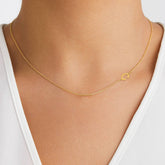 Stainless Steel Gold Plated Minimalist, Dainty Sideways A - Z Initial Letter Pendant Necklace